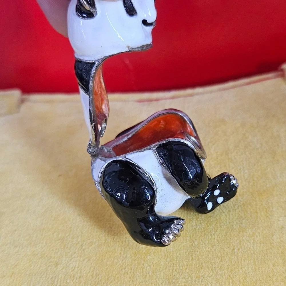Panda Bear Hinged Trinket Box Enamel Rhinestone‎ Crystal Bejeweled Black White